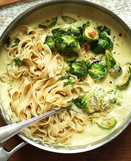 Garlic and White Wine Pasta with Brussels Sprouts