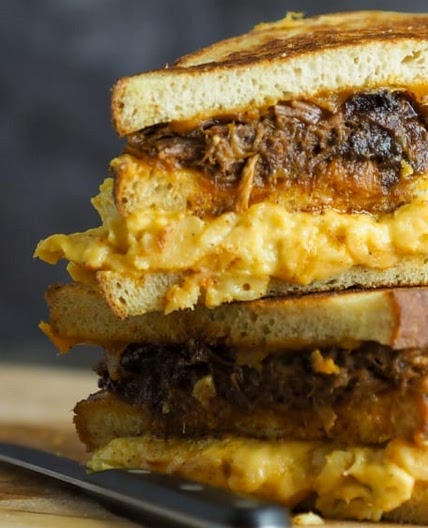 Pimento Mac and Cheese Pulled Pork Grilled Cheese