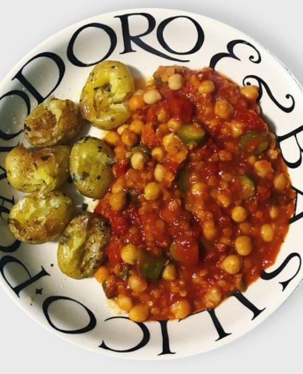 Crushed Herby Potatoes with Chickpeas and Lentils
