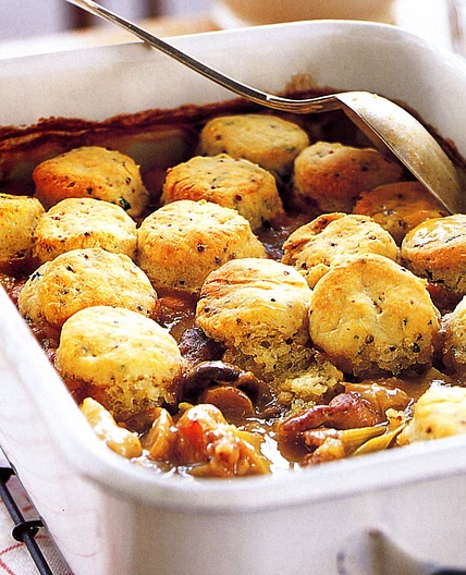 Chicken and leek casserole with tarragon dumplings