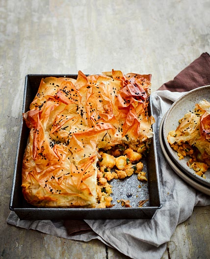 Spicy chickpea, potato and filo slice