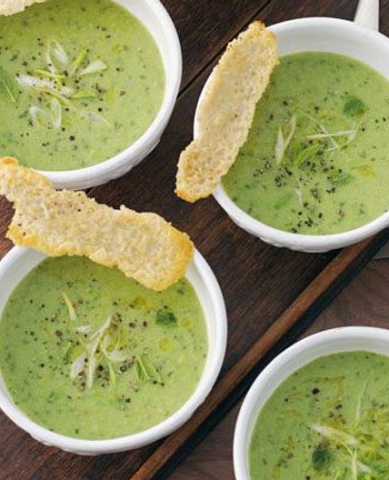 Pea, mint & spring onion soup with parmesan biscuits