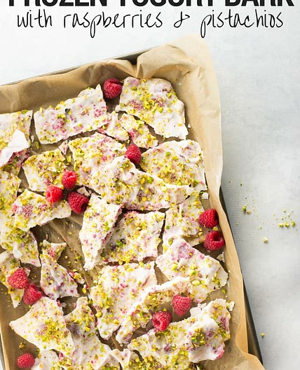 Frozen Greek Yogurt Bark with Raspberries and Pistachios