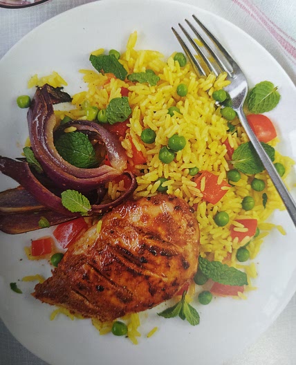Chicken tikka with spiced rice