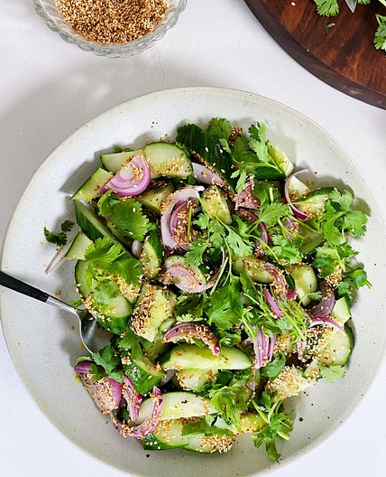 CUCUMBERS with RED ONION and SESAME