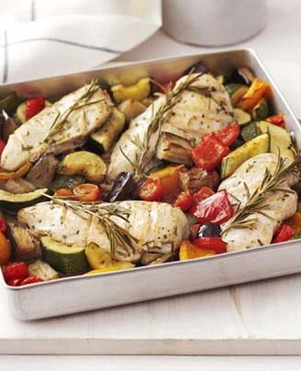 Rosemary chicken with oven-roasted ratatouille