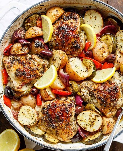 Lemon Herb Mediterranean Chicken + Potatoes (One Pot)