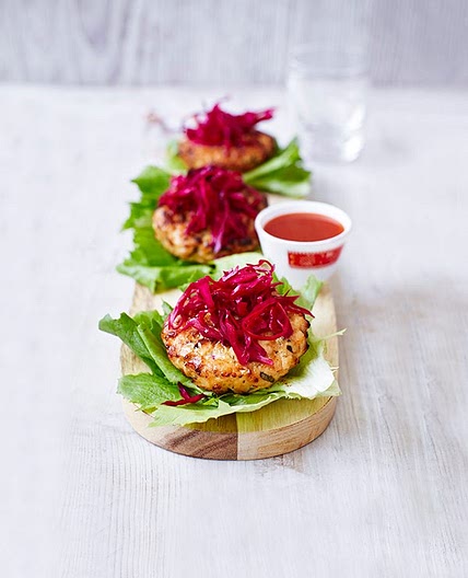 Healthy chicken burgers with pickled red cabbage