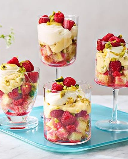 Raspberry, pistachio & lemon curd trifles