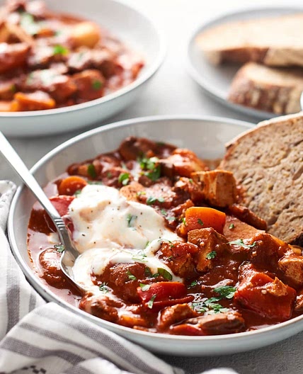Vegan Goulash with Mushrooms and Smoked Tofu