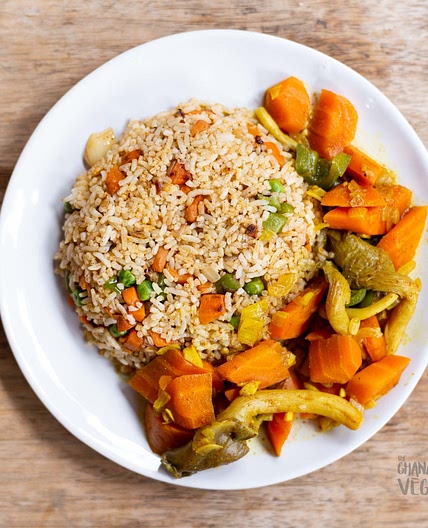 Vegan Fried Rice with Mushroom Sauce