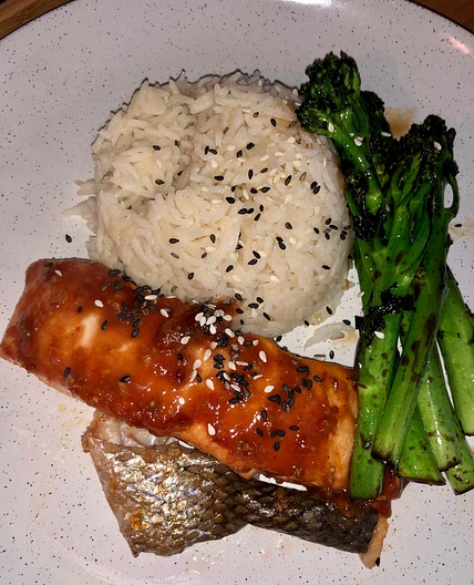 Honey, Chilli & Garlic Glazed Salmon & Greens