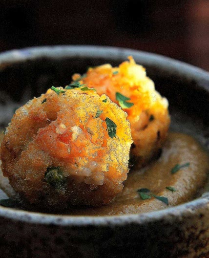 Rice-and-Shrimp Croquettes with Tomato Chili Sauce
