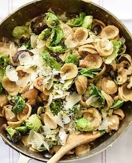Carbonara Pasta With Charred Brussels Sprouts