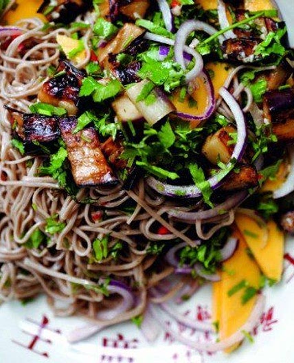 Soba Noodles with Eggplant and Mango Recipe | Cook the Book