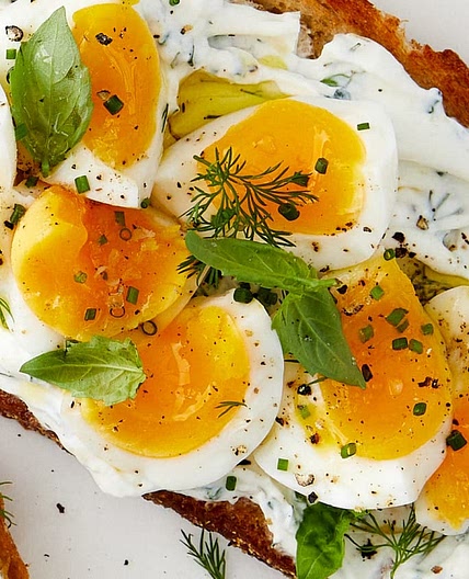 Smashed Egg Toasts with Herby Lemon Yogurt
