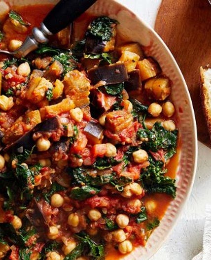 Braised Harissa Eggplants & Greens