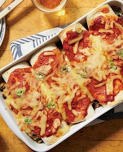 Black Bean & Zucchini Enchiladas with Cheddar Cheese