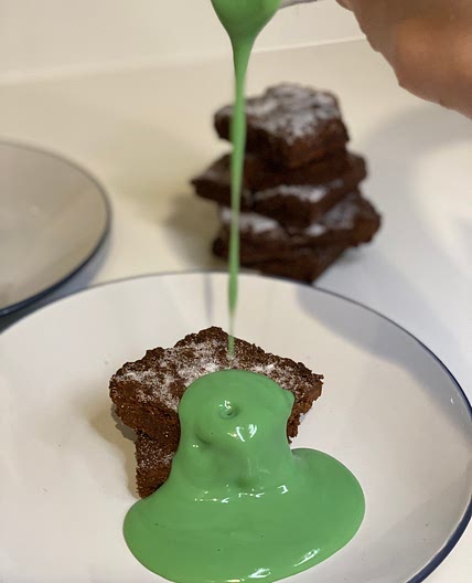 Chocolate Concrete Cake & Mint Custard