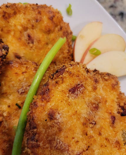 Air Fryer Ham And Cheese Gritter Fritters with Sausage Gravy