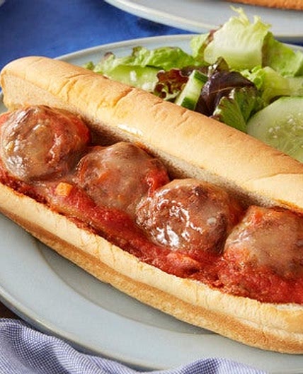 Italian Meatball Sandwiches with Red Leaf Lettuce & Cucumber Salad