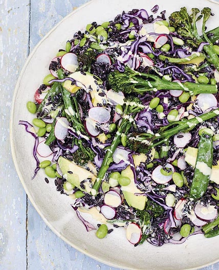 Forbidden Rice Salad with Blistered Tenderstem and Miso Dressing