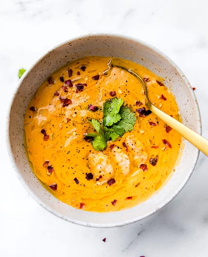 Healing Roasted Red Pepper Shrimp Bisque + VIDEO