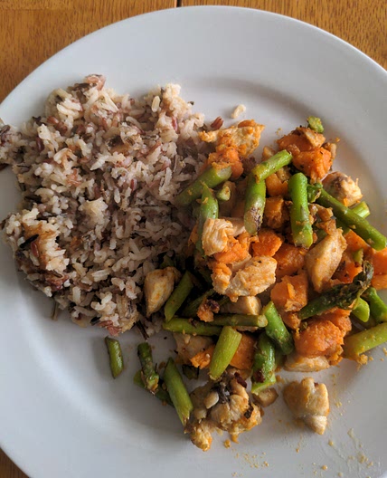 Skillet Chicken with Sweet Potato and Asparagus