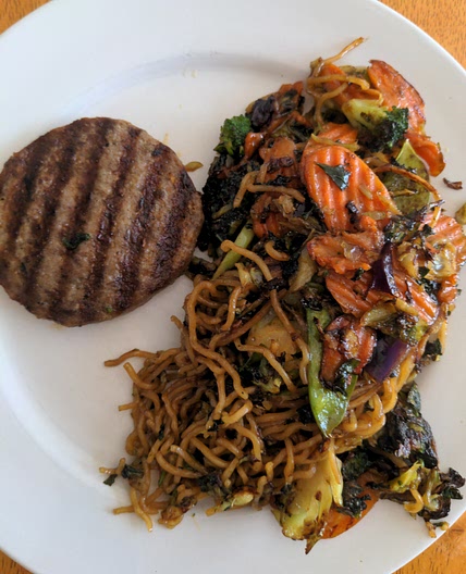 Sausage Patty and Teriyaki Vegetables with Noodles
