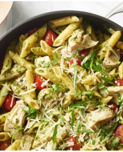 Pesto Pasta w/ Chicken and Tomatoes