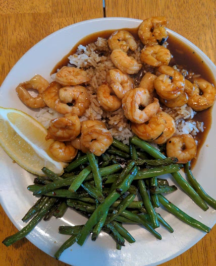 Teriyaki Shrimp with Green Beans and Lemon Rice