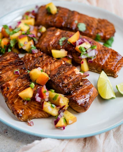 Grilled Salmon Fillet with Peach Salsa