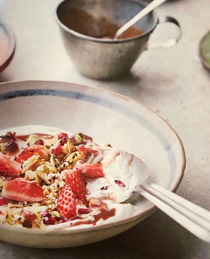Fruit and Yogurt with Sesame Crumble and Tahini-Date Syrup
