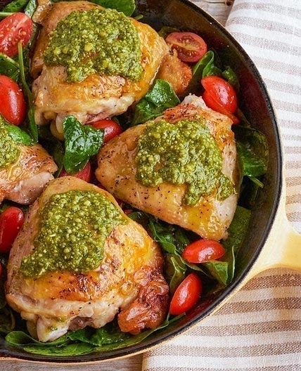Pan-roasted Italian chicken with pesto