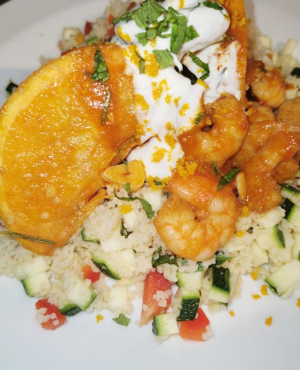 Prawns with rainbow couscous
