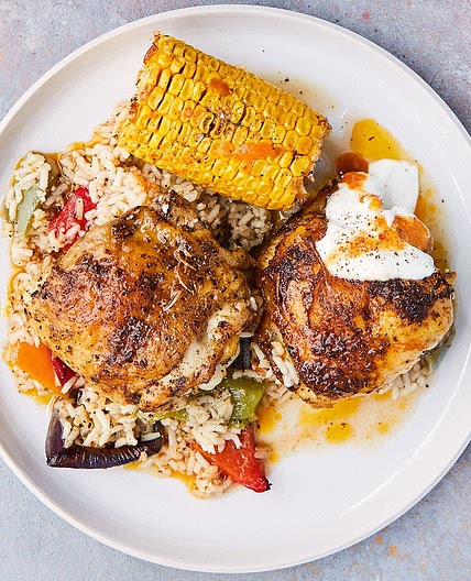 Spiced chicken and rice traybake