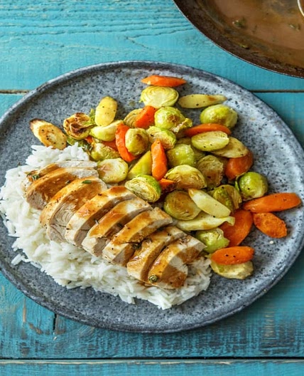 Oven Roasted Chicken with Winter Veggies & Lemon Thyme Sauce