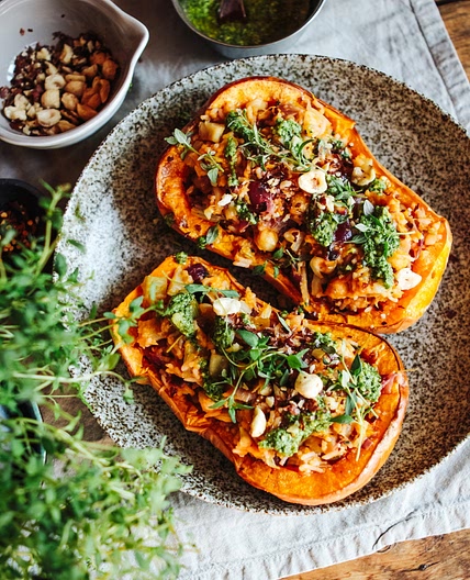 Squash Stuffed Herby Fennel Rice and Pesto