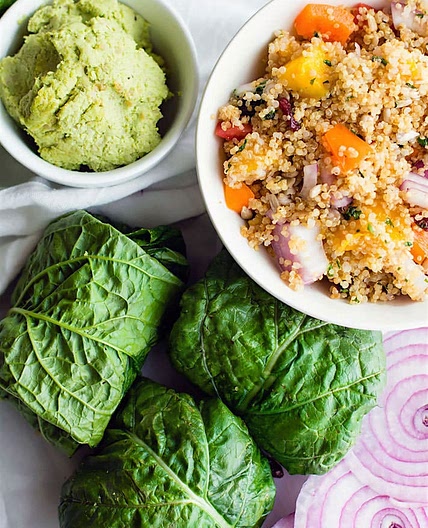 California Quinoa Salad Collard Wraps with Edamame Pesto {Vegan, Gluten Free}