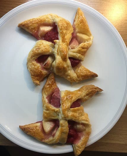 Peach, raspberry, and marzipan pastries