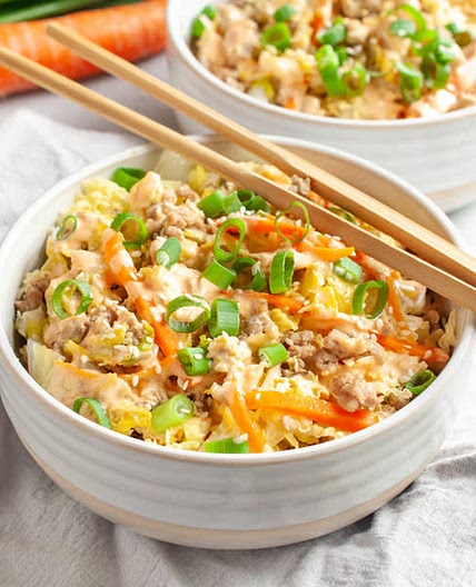 Keto Turkey Egg Roll in a Bowl with Spicy Mayo