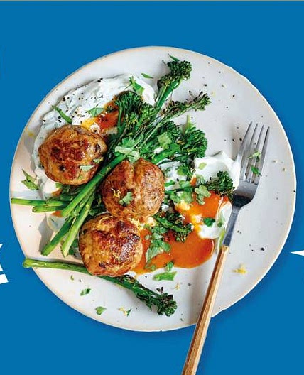 Peri-peri pork meatballs with roasted broccoli