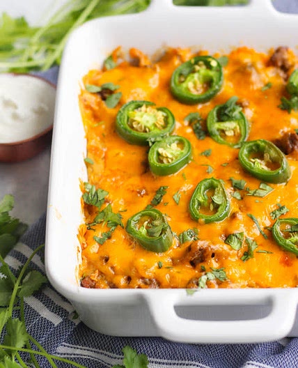 Keto Beef & Cheddar Taco Bake with Jalapeños