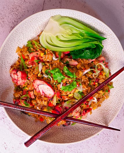 Chinese Char Siu Chicken and Egg Fried Rice with Pac Choi by Pureety