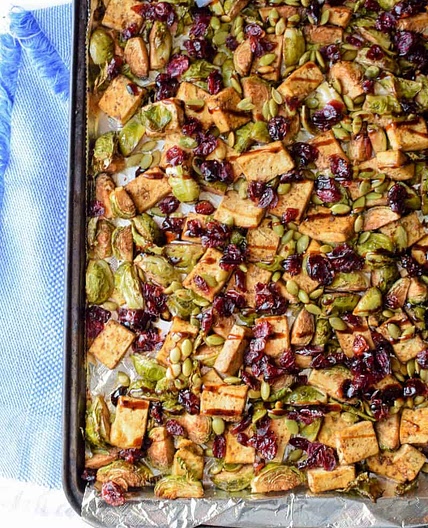 Sheet Pan Garlic Tofu & Brussels Sprouts