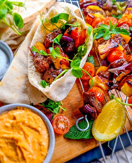 Garden Mint Lamb and Halloumi Kebabs by Pureety