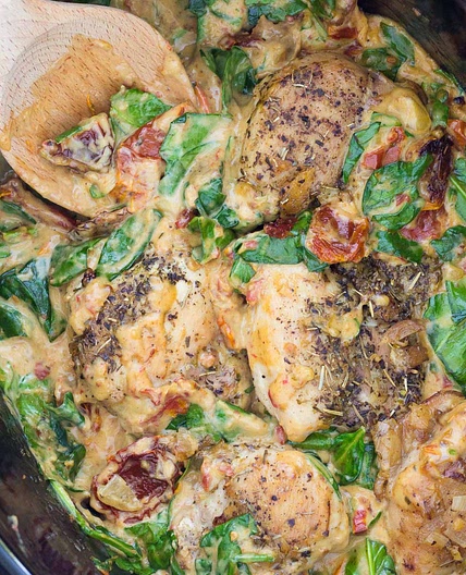 Tuscan Slow Cooker Chicken Thighs
