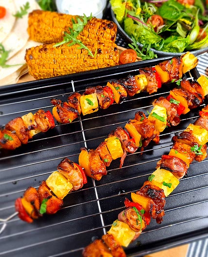 Sticky BBQ Chicken, Bacon and Pineapple Kebabs by Pureety
