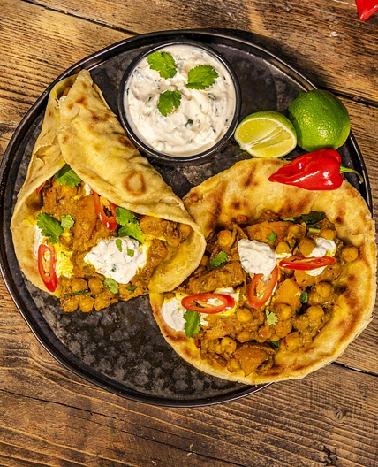 Caribbean Butternut Squash & Chickpea Roti with Spicy Yoghurt Sauce - Ainsley Harriott