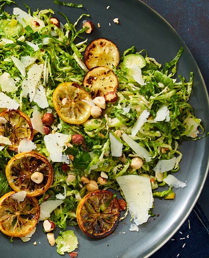 Shaved Brussels Sprout Salad with Hazelnuts, Broiled Lemon, and Pecorino